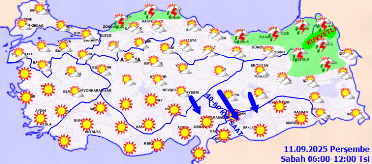 Meteoroloji Genel Müdürlüğü Uyarısı: Batı ve Orta Karadeniz’de Sağanak ve Kuvvetli Rüzgarlar
